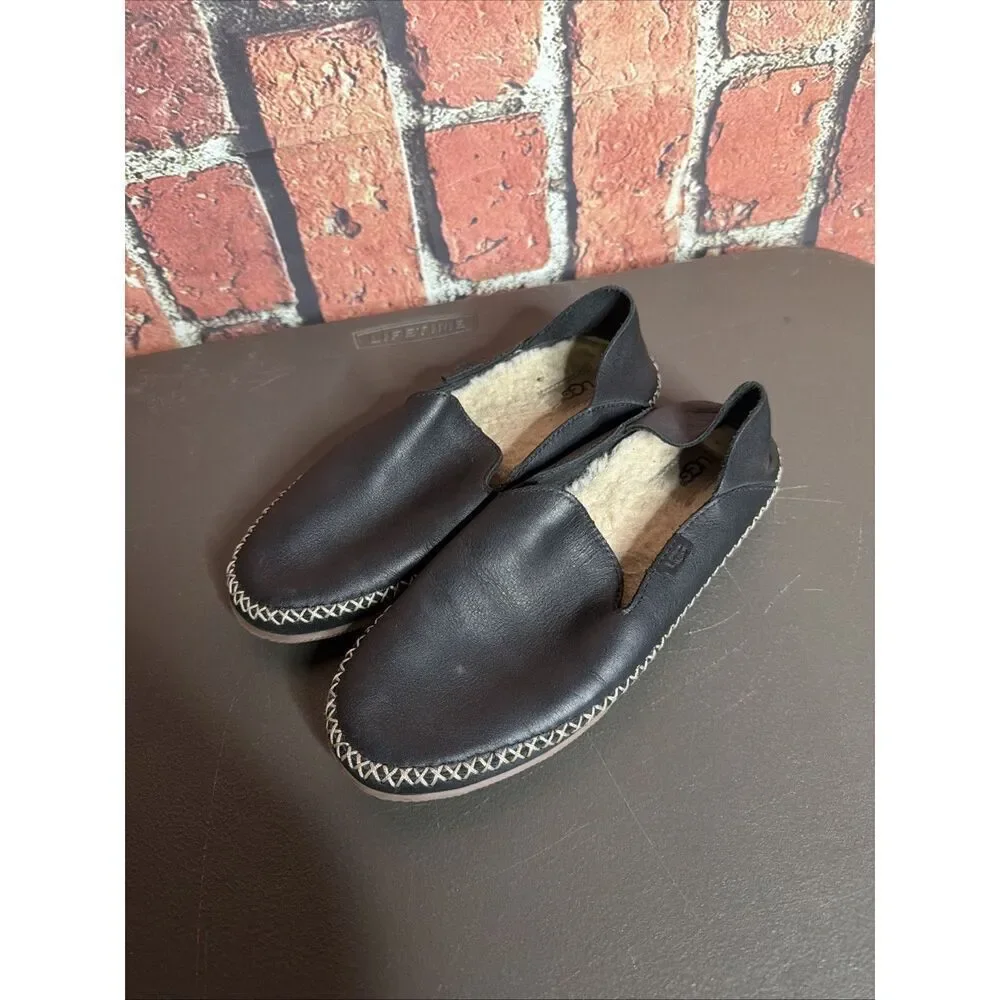 UGG Elodie Women’s Black Leather Slip On Loafers #1020235 - Size 6
